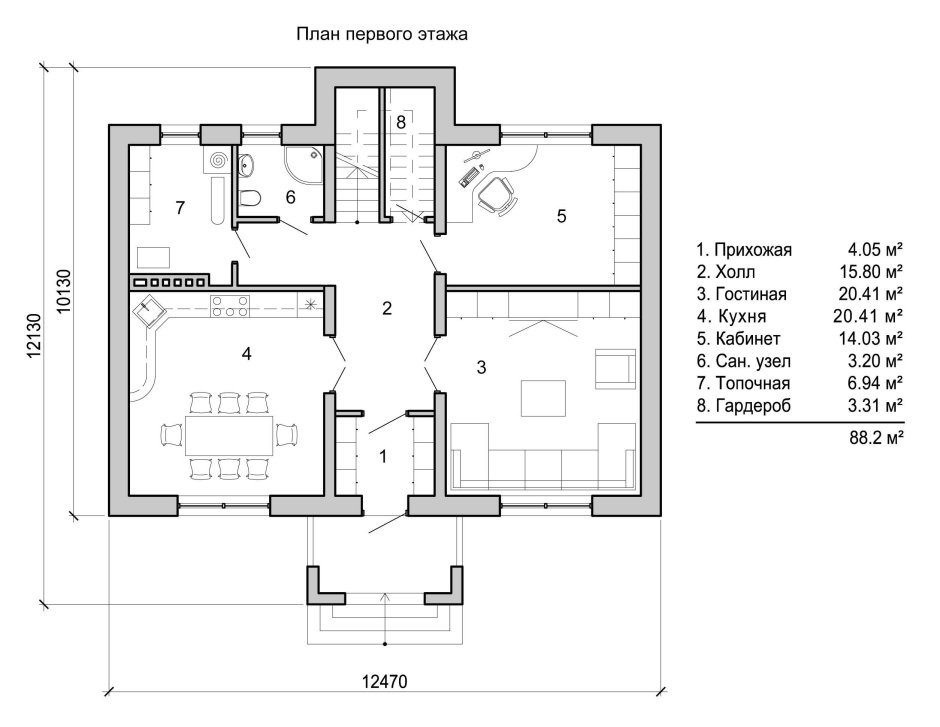 План второго этажа 4 спальни, туалет, гардероб
