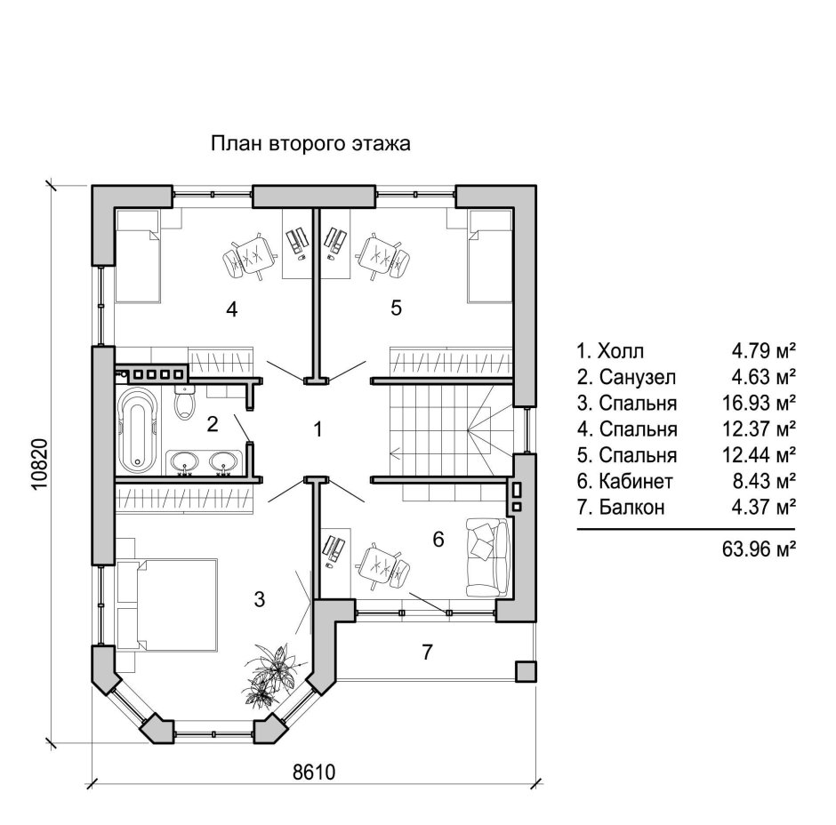 План двухэтажного дома с эркером и размерами