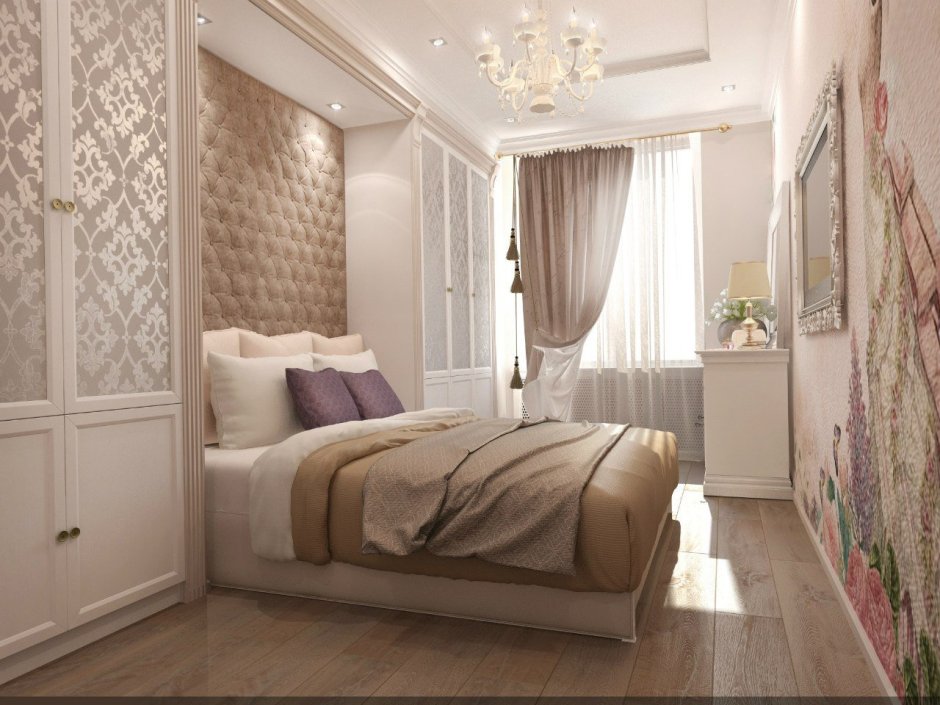 Спальня с совмещенной лоджией в классическом стиле