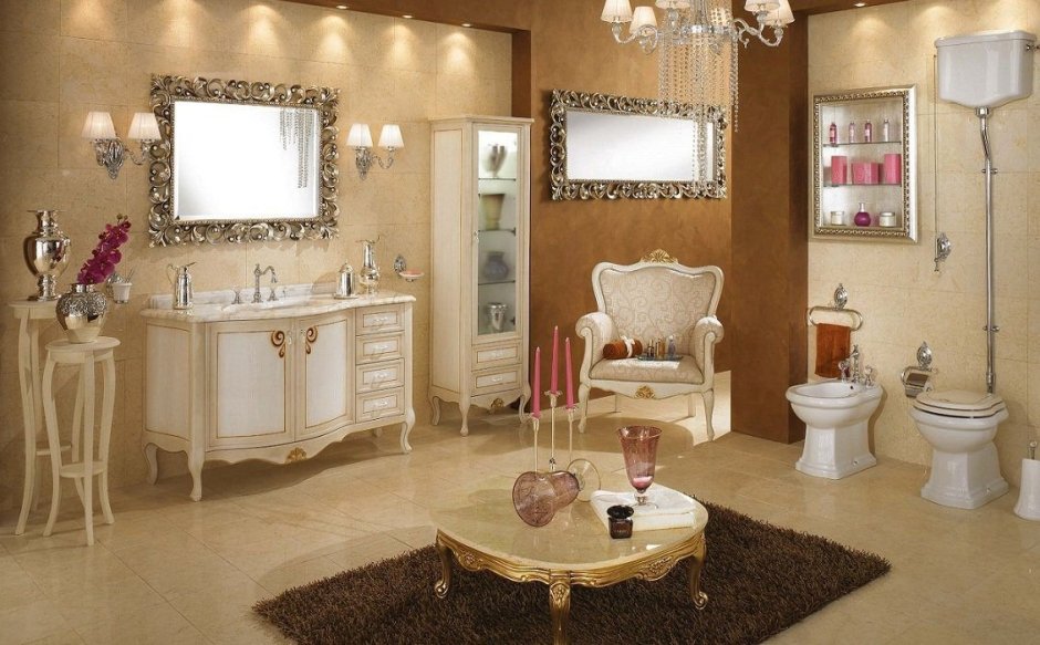 Ванная комната с бронзовыми аксессуарами