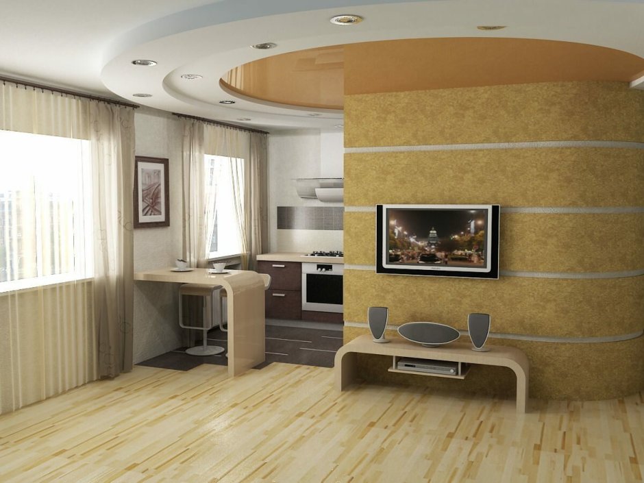 Интерьер студия кухня гостиная 30м2