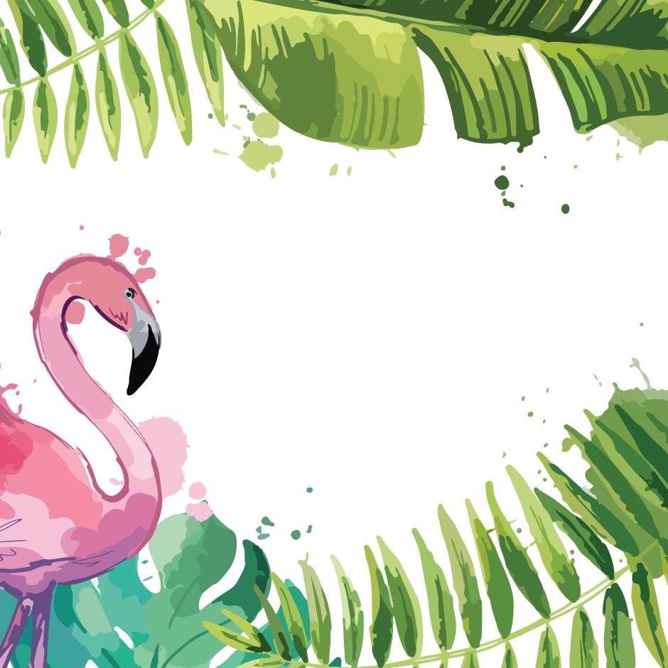Тропические листья и Фламинго