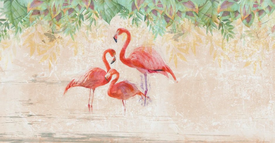 Фреска тропики сиреневая гамма Фламинго