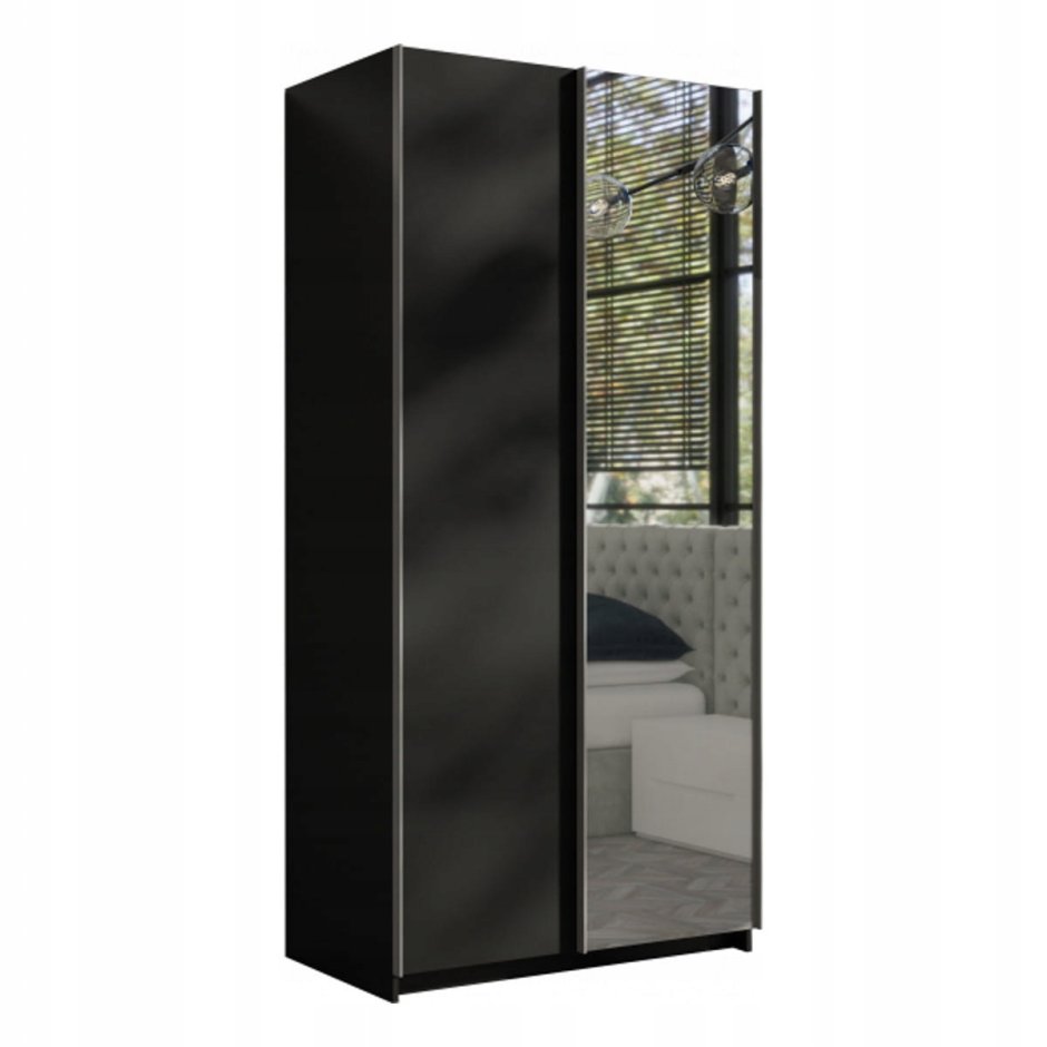 Черный шкаф для одежды с зеркалом