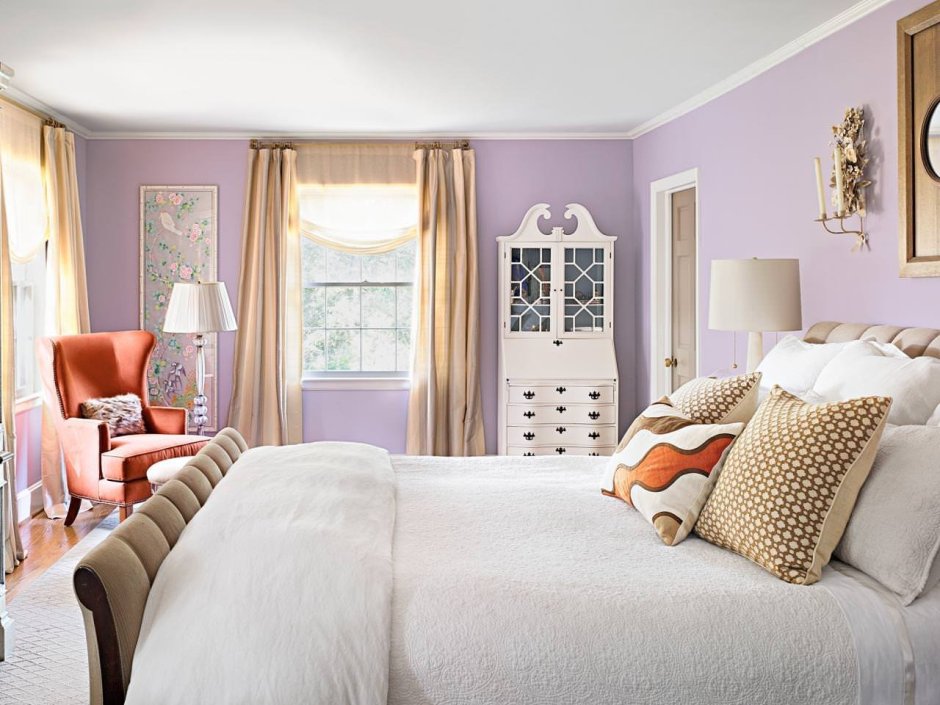 Лавандовый цвет стен в спальне