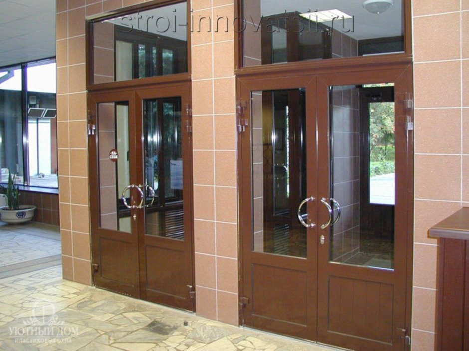 Двери алюминиевые кп45 коричневые