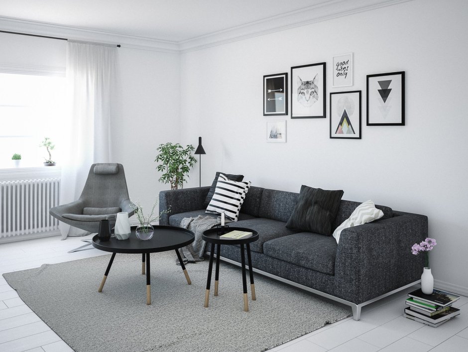Серый диван в скандинавском стиле