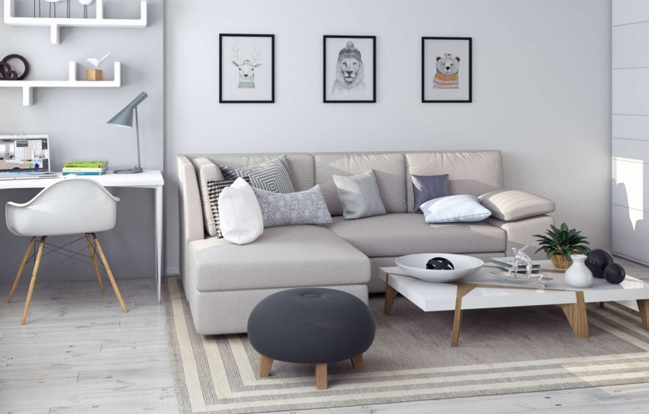 Светло-серый диван в интерьере