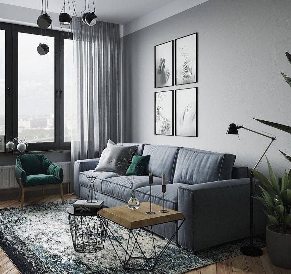 Яркий диван в интерьере гостиной