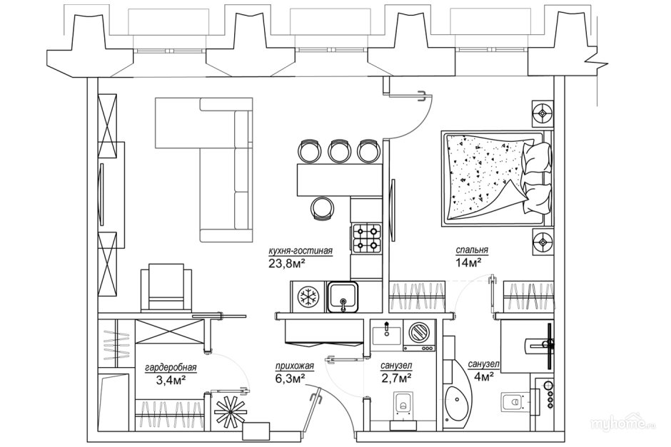 План коттеджа с мебелью