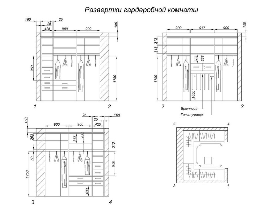 Размеры в гардеробной комнате стандарт