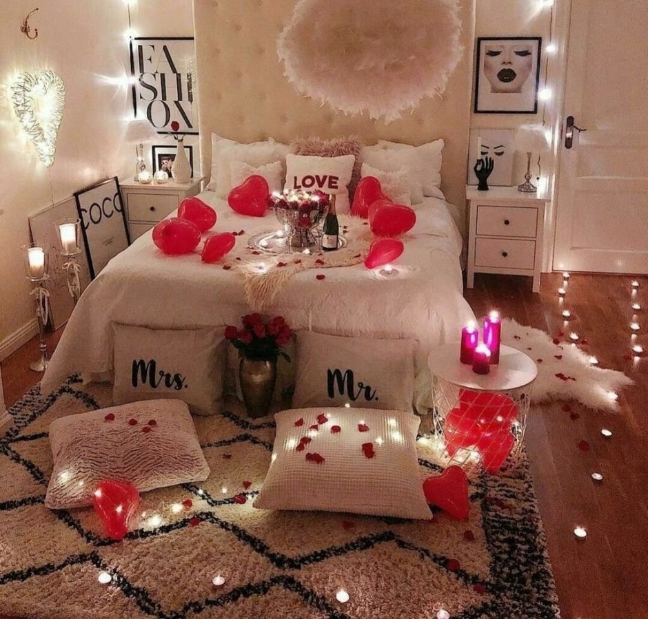 Украшение комнаты для романтического вечера