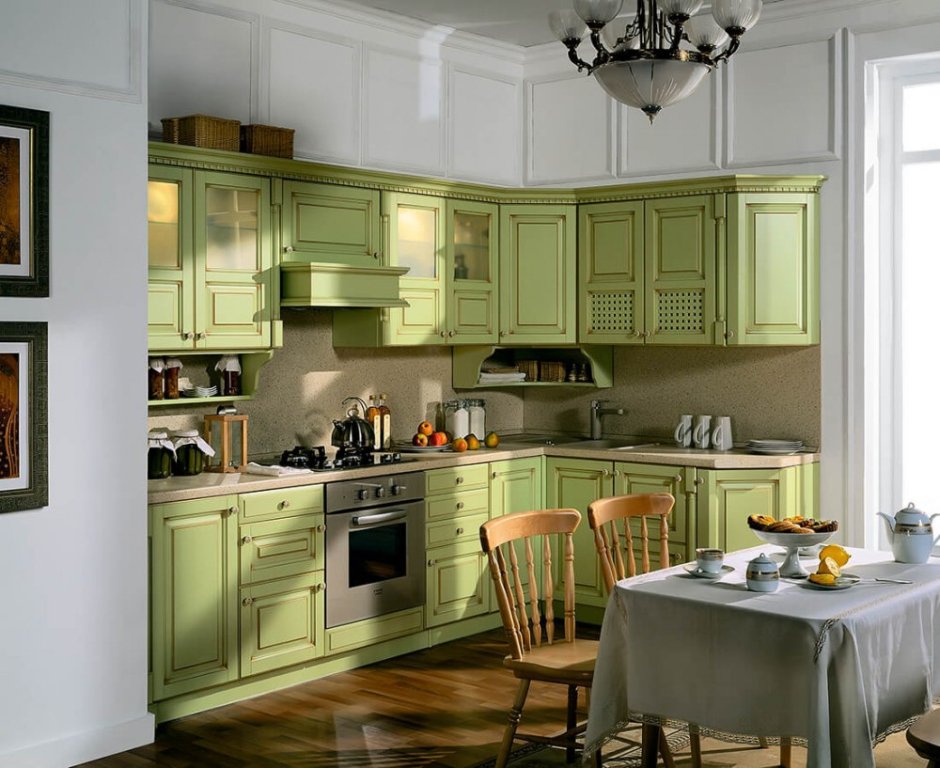 Интерьеры кухонь в стиле Прованс олива