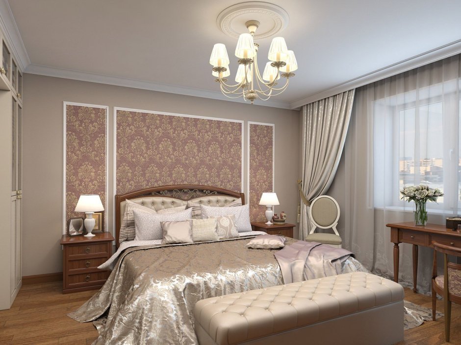 Спальня с молдингами на стенах