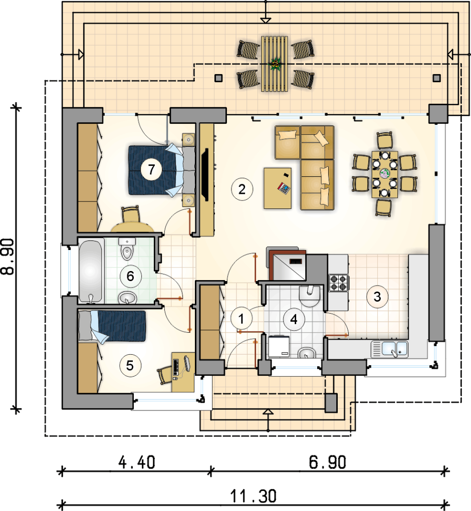 Схема одноэтажного загородного дома