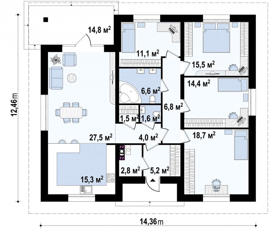 Одноэтажный дом 120м2 с тремя спальнями
