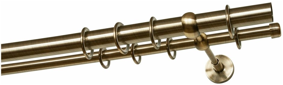 Карниз металлический бесшум, 2-рядн ø16/16мм, антик глад/глад 2,4м крючок