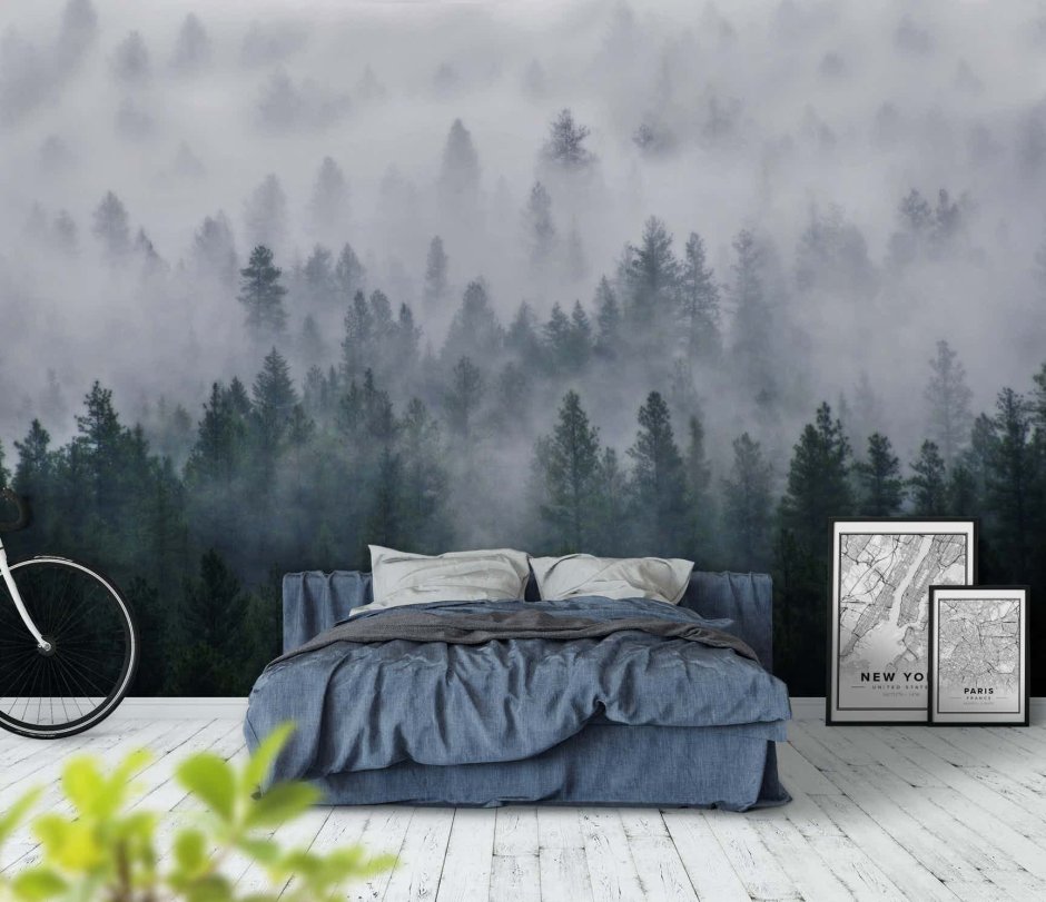 Фреска лес в тумане в интерьере
