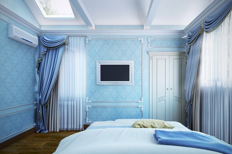 Классическая спальня в голубом цвете