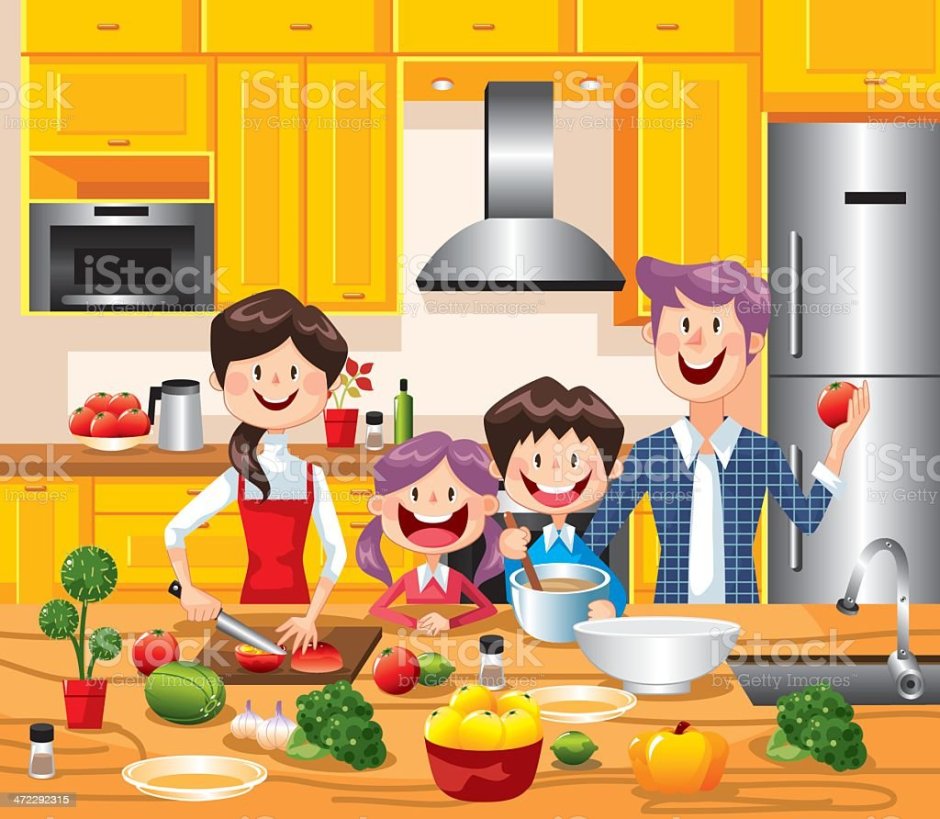 Счастливая семья на кухне