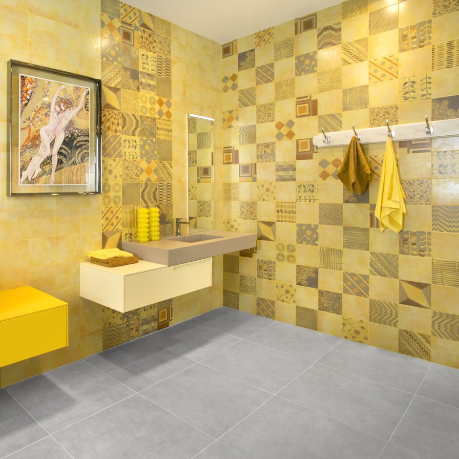 Желтая матовая плитка для ванной