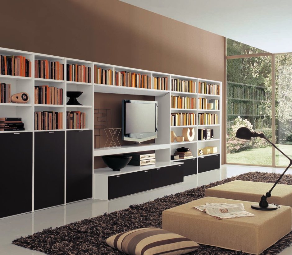 Стенка с книжным шкафом и телевизором в гостиную