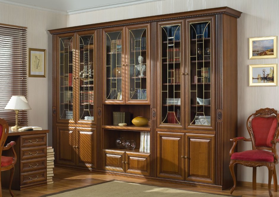 Угловой книжный шкаф в современном стиле