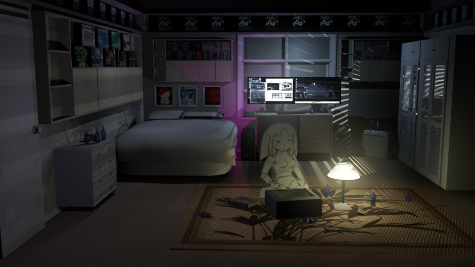 Тёмная комната с компьютером