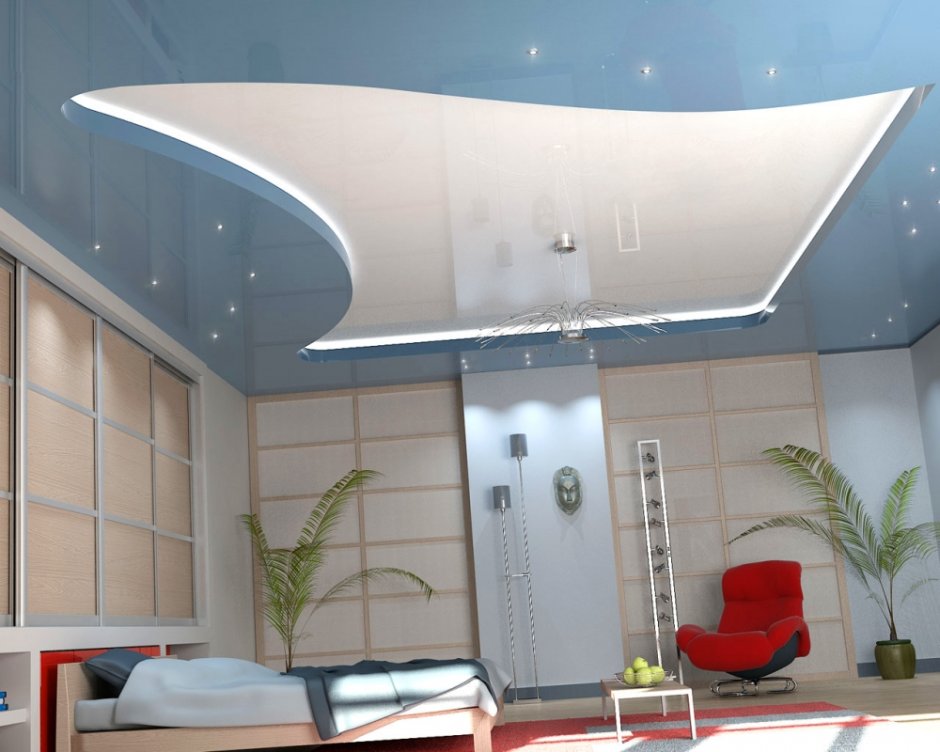 Потолок из гипсокартона с подсветкой в спальне 12кв м