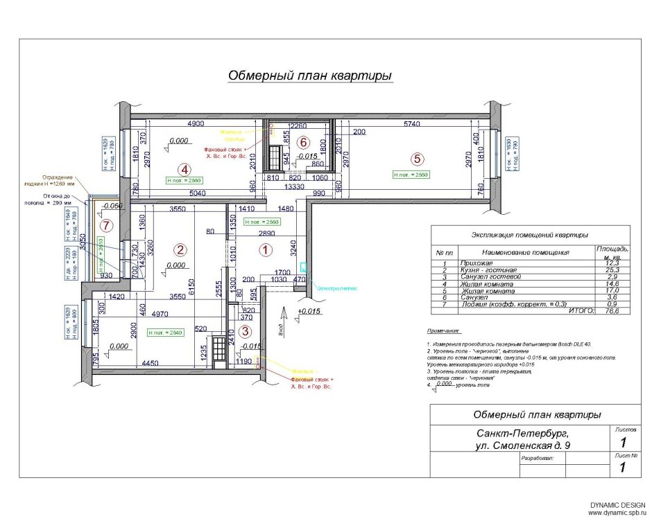 Обмерный план двухкомнатной квартиры