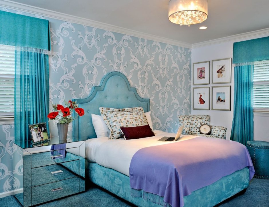 Спальня в бирюзовом цвете