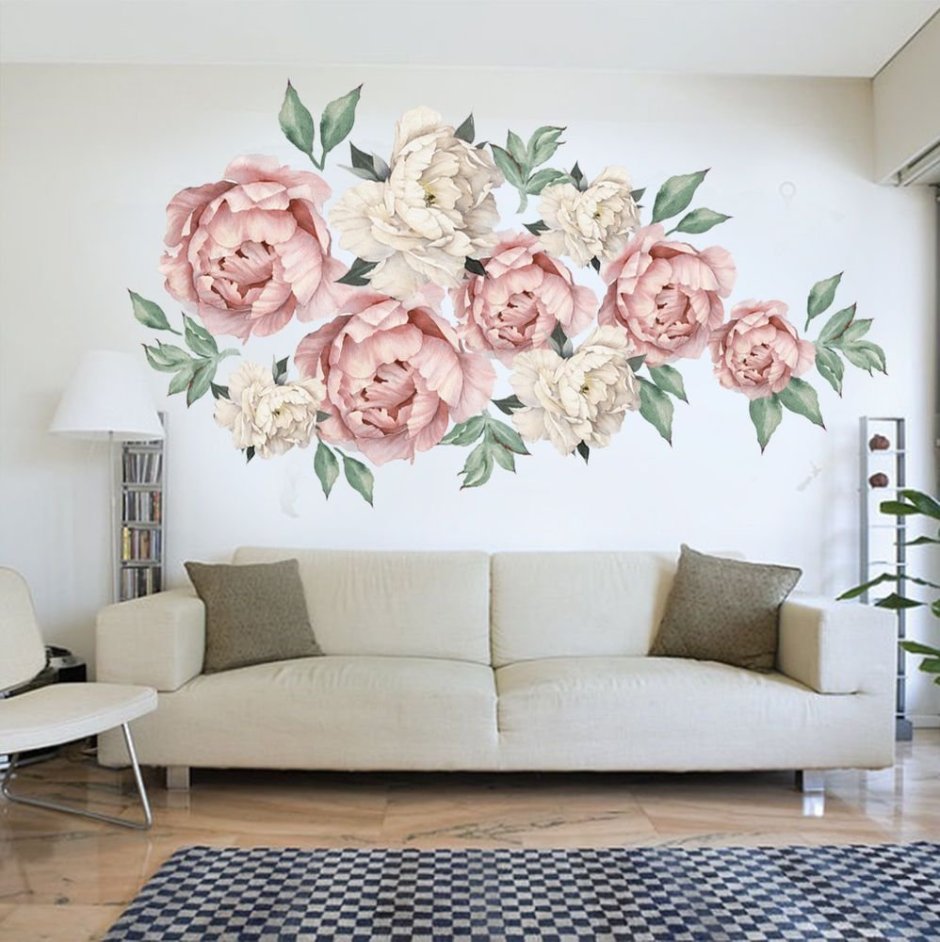 Роспись стен в интерьере цветы