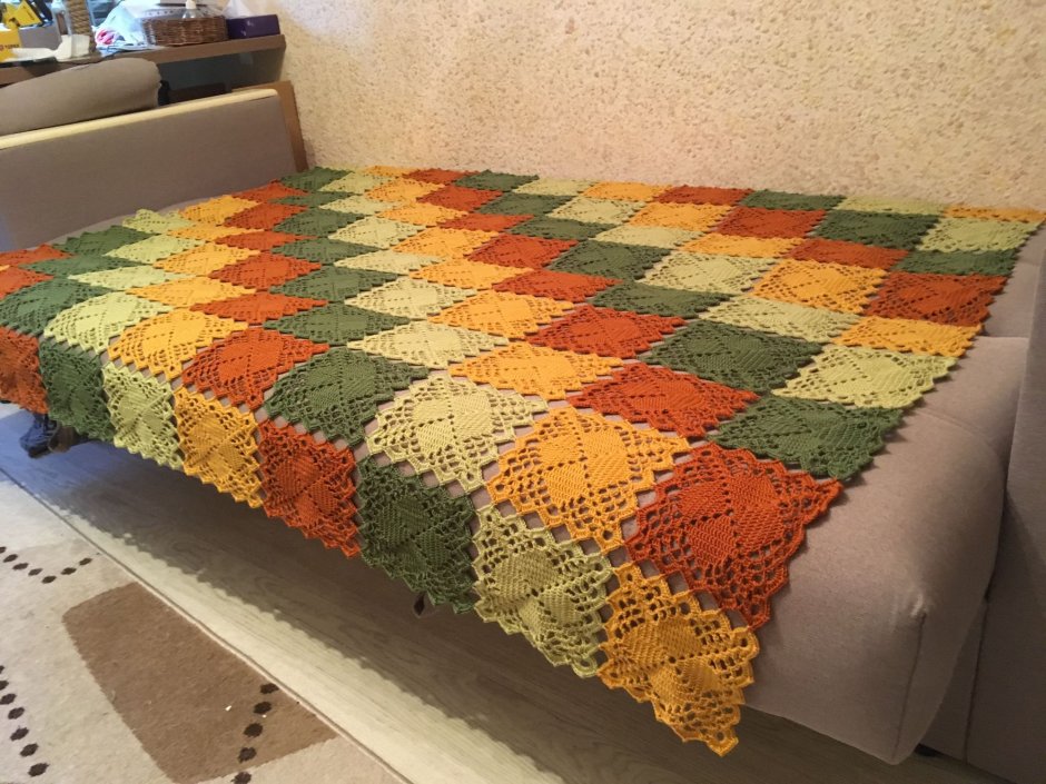 Плед спицами из квадратов