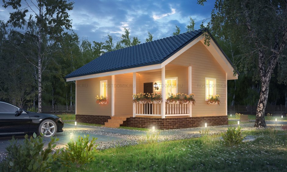 Одноэтажный деревянный дом с террасой