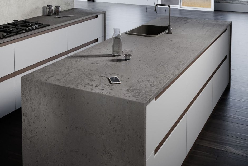 Бетонная столешница в интерьере кухни