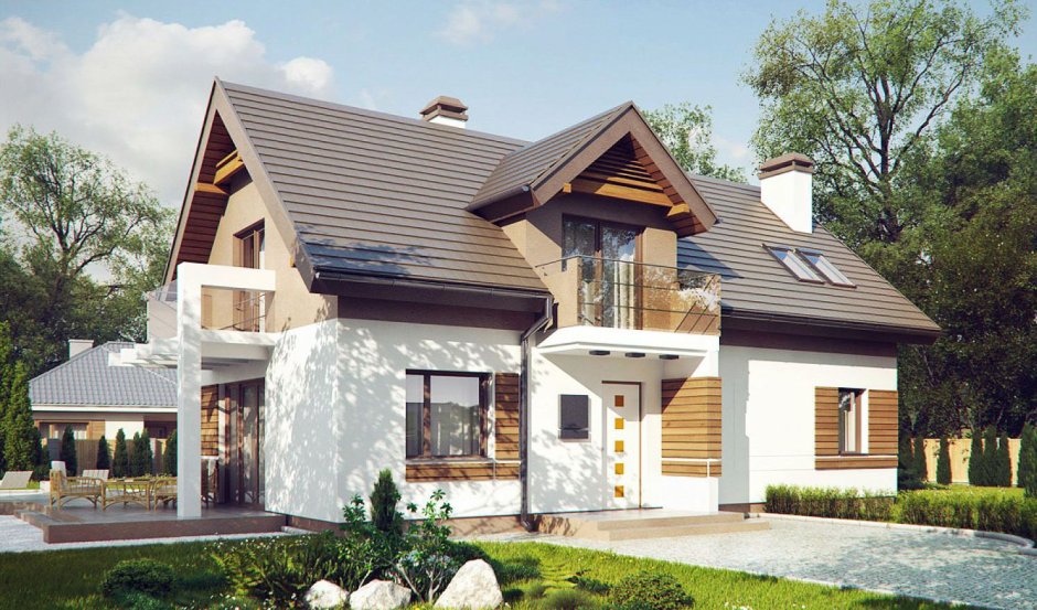 Фасады домов с мансардной крышей