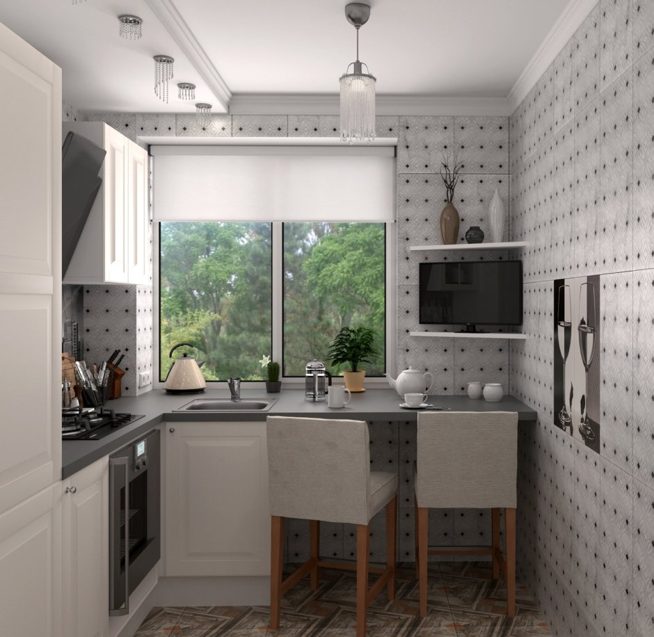 Кухонный гарнитур серого цвета для маленькой кухни
