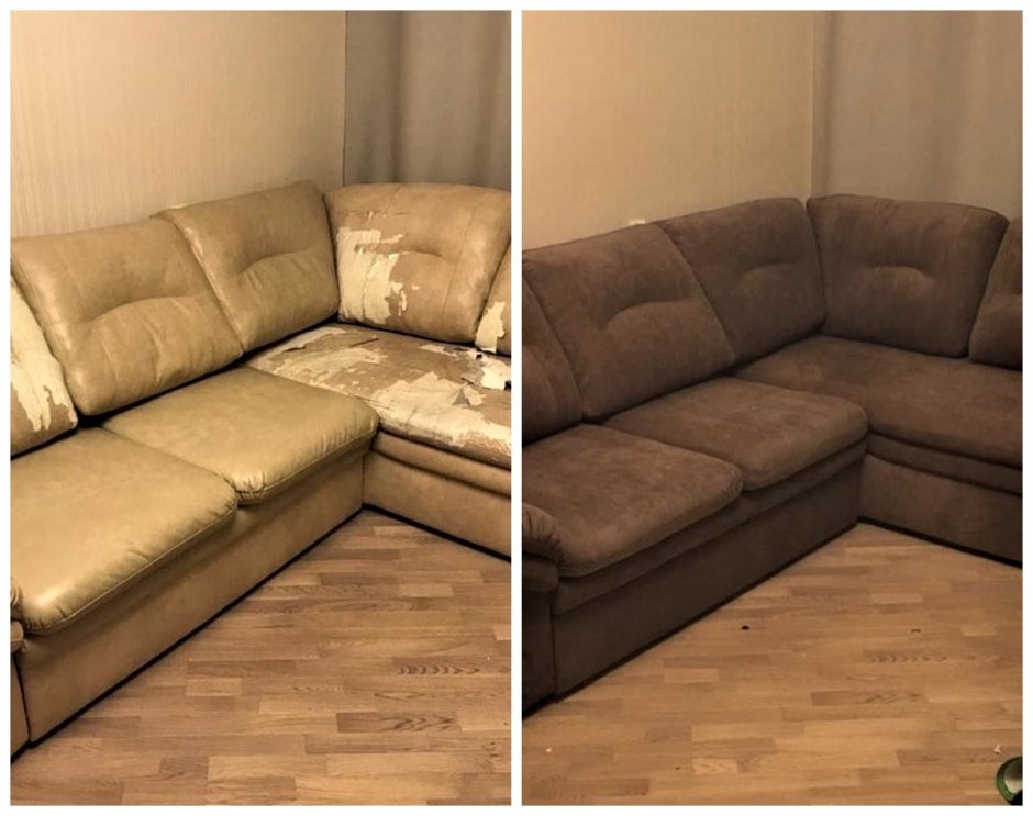Угловой диван до и после