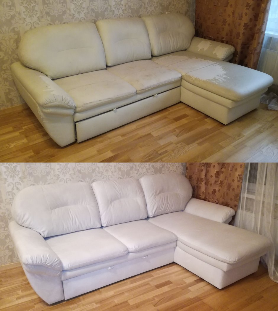 Отреставрированный диван до и после