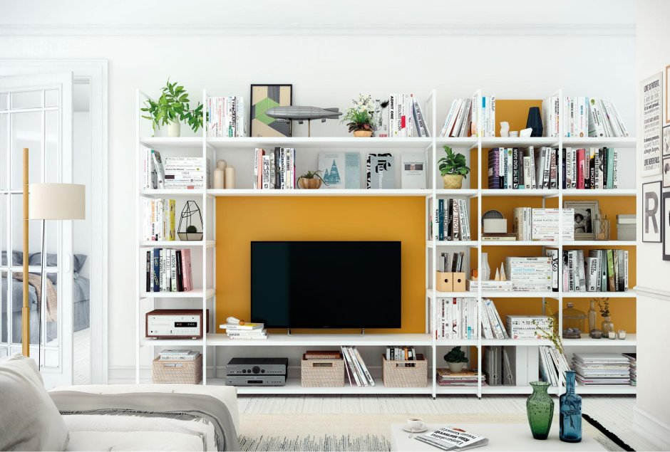 Книжные полки и телевизор