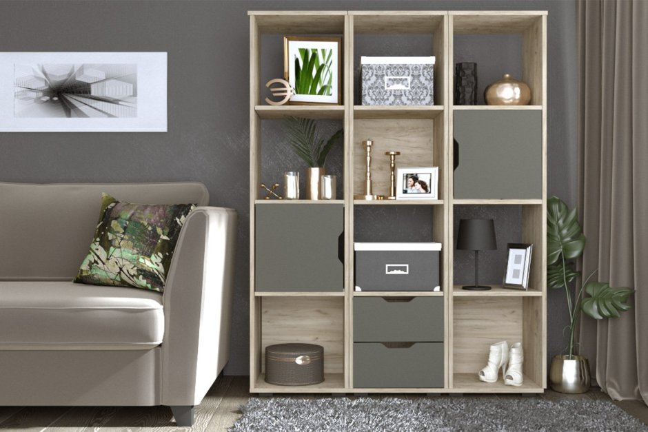 Стеллаж Крит крафт серый с 4-мя секциями