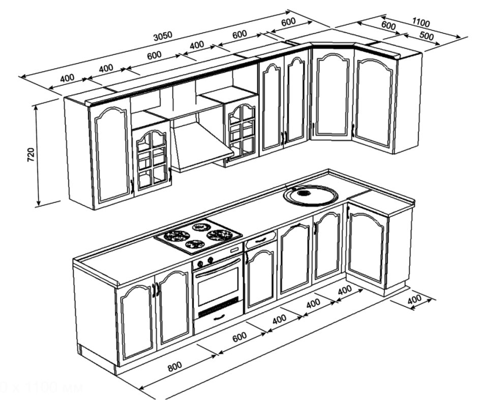 Стандартные Размеры кухонной мебели типовые Размеры чертежи
