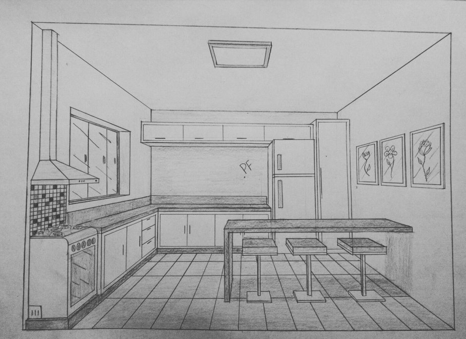 Перспектива комната кухня