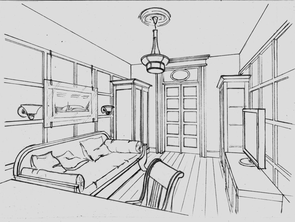 Архитектура комнаты карандашом