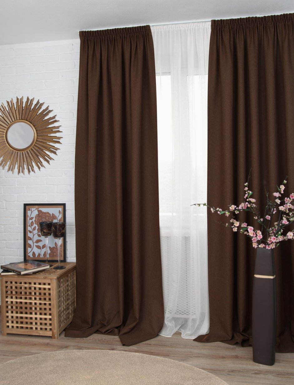 Шторы в гостиную шоколадного цвета