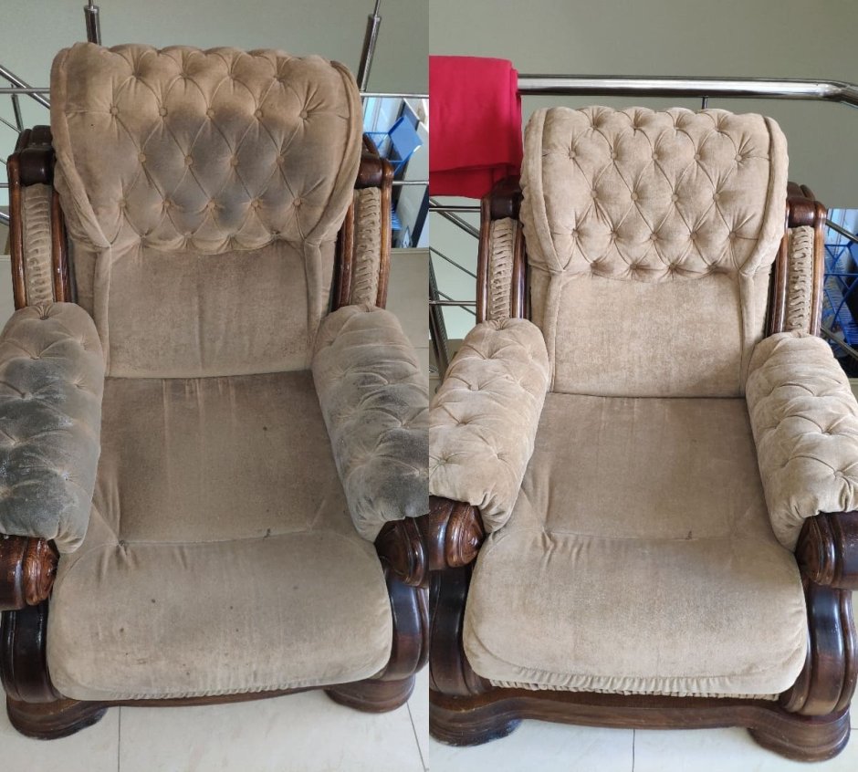 Химчистка кресла до и после