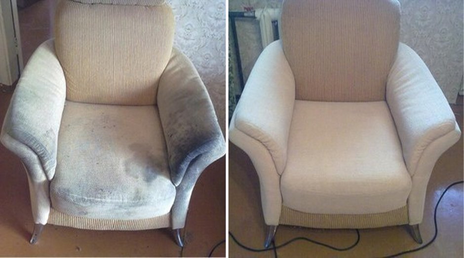 Химчистка кресла до и после