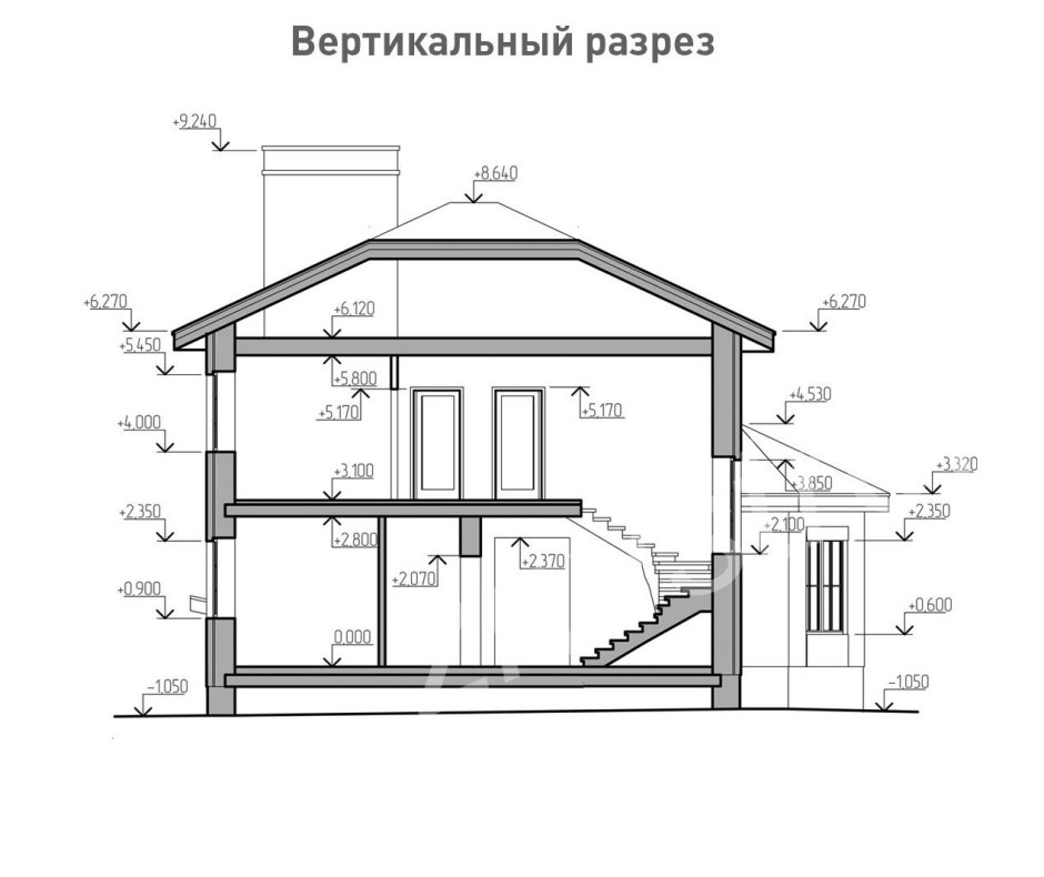 Чертеж разрез здания сбоку