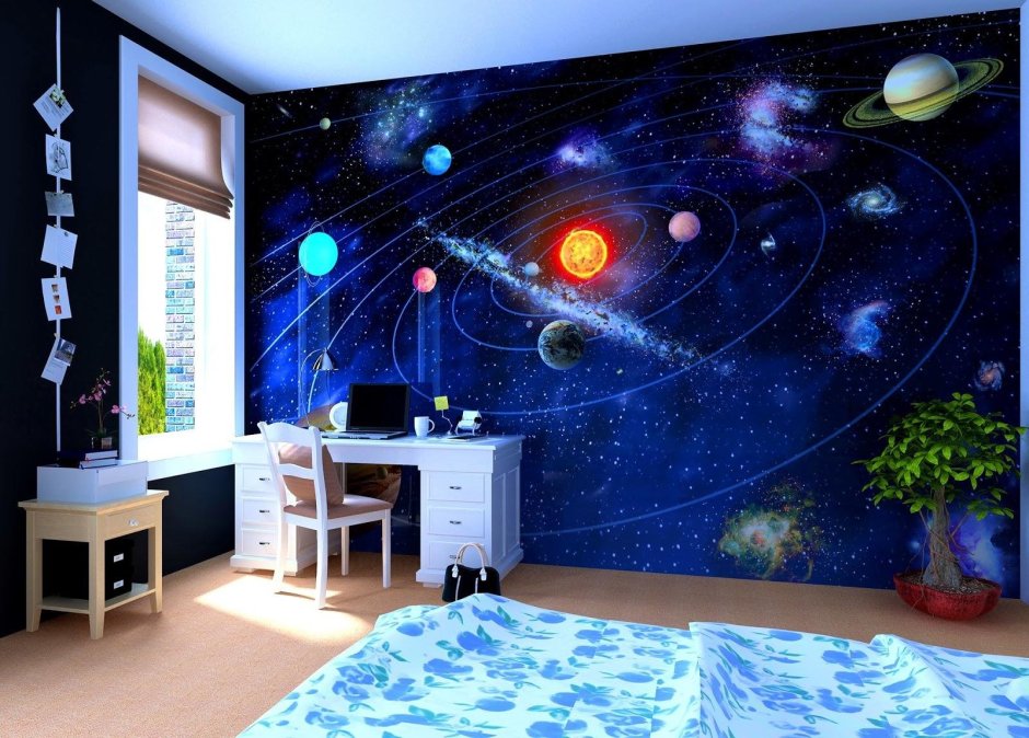 Роспись стен в детской для мальчика космос