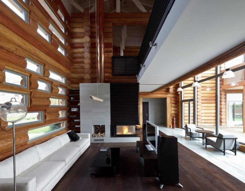 Стильный интерьер в деревянном доме